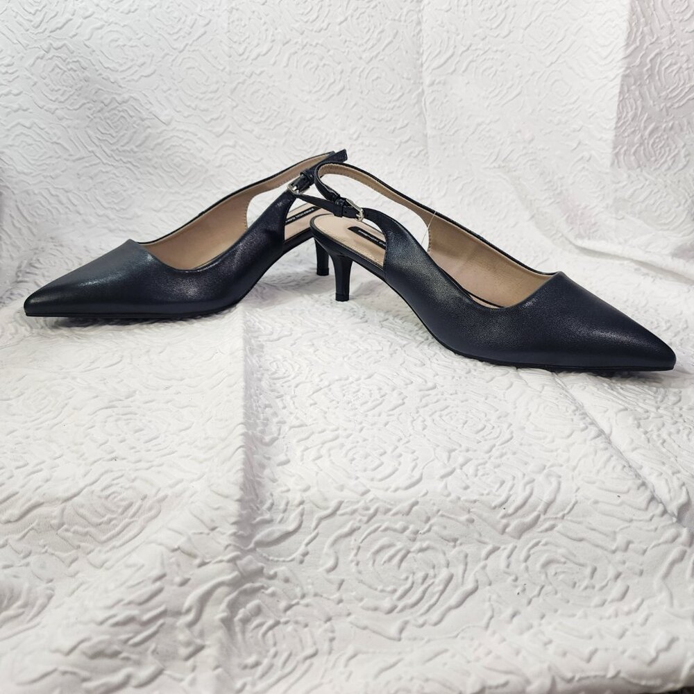French Connection Women's Quinn Slingback Navy Comfort Kitten Heels Size. 9